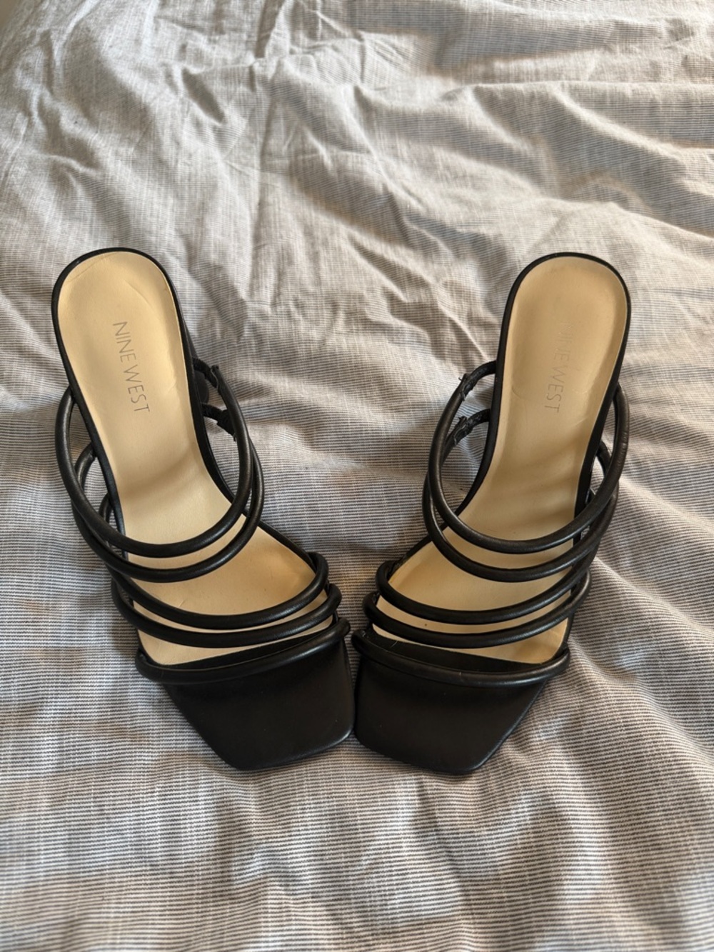 Nine West Black Multi-Strap Square-Toe Heeled Sandal Sz 8.5